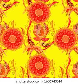 Vector - stock. Seamless pattern with red, orange and yellow flowers, watercolor floral pattern, cute flower, tileable for wallpaper, card or fabric.