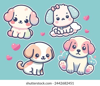 Vector Stock Set Kawaii Icon Cute Puppies Sticker Collection