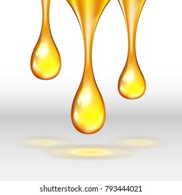 Vector stock set of supreme collagen gold drop of oil essence isolated on white background. Luxury Premium gold shining serum droplet.