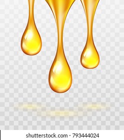 Conjunto vectorial de oro de colágeno supremo de la esencia de aceite aislado sobre fondo transparente de luz. Gometa sérica lujosa de oro Premium brillante.