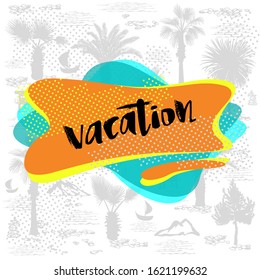 Vector, stock silhouettes of hand-drawn illustrations: sea, sunset, palm trees, mountains can be used as prints on fabric or paper, for thematic topics: tourism, travel, tropics, vacation. 
