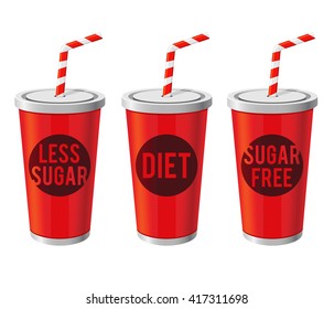 vector stock of soda cups with three different sugar content label