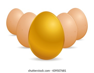 Vector stock of special golden egg in front of regular eggs