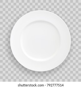 Vector stock Table White Plate, isolated vector object on a transparent background. White kitchen dishes for food, Illustration element for your product, food ads, tableware design element.