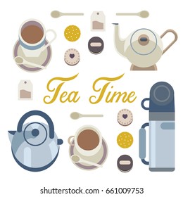 Vector stock of Tea Time set. Flat design illustration style