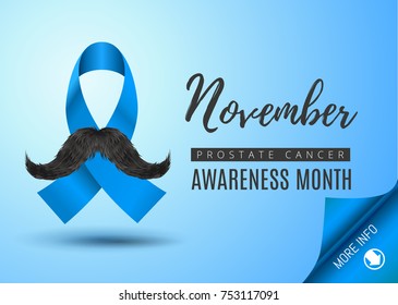 Vector Stock Template, Prostate Cancer Blue Awareness Ribbon with Mustache.