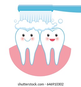 Vector stock of tooth brush cleaning a shiny healthy tooth. Great for logo or mascot