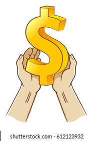 Vector stock of two hand holding dollar currency symbol