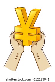 Vector stock of two hand holding yen currency symbol