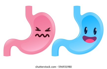 Vector stock two stomach cartoon, blue happy stomach and pink sad stomach