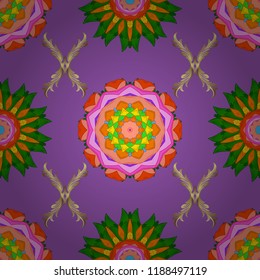 Vector - stock. Watercolor, hand drawn. Flowers of the valley on violet, orange and green colors. Seamless background pattern.