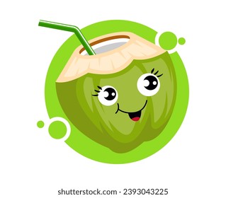 Vector stok Cartoon coconut mascot icon illustration