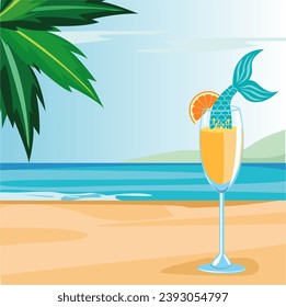 Vector stok mermaid juice summer funny background illustration