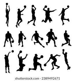 Silueta del jugador de baloncesto del juego de vectores 