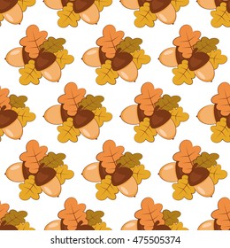 Vector. Stoke. Nature background. Autumn. Seamless background with oak leaves and acorns.