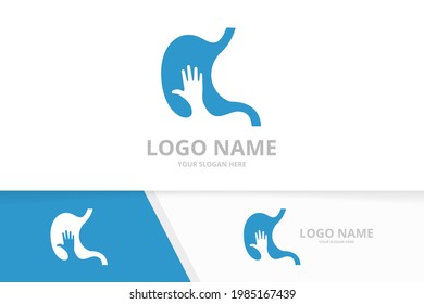 Combinación de vectores estomacal y logotipo de mano. Plantilla de diseño del tracto gastrointestinal y del logotipo del voto.