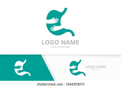 Vector stomach and hands logo combination. Unique gastrointestinal tract logotype design template.