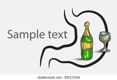 Vector stomach icon with champagne