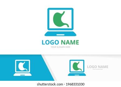 Vector stomach and notebook logo combination. Unique gastrointestinal tract and laptop logotype design template.