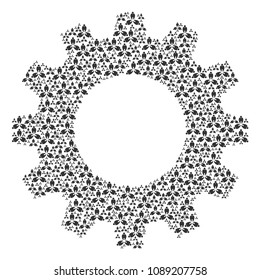 Vector stomatology icons are composed into gear wheel mosaic. Industrial design concept constructed from stomatology elements.
