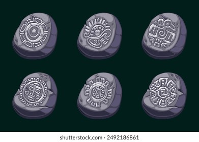 Vector stone with Aztec symbols, hieroglyphs of the Maya calendar. Symbols for your 2D games or slots