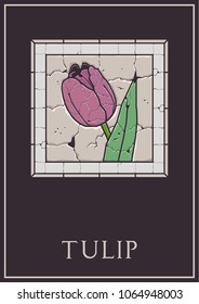 Vector Stone Flower Tulip Antique Bas Relief
