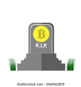 Vector Stone Monument of Bitcoin and Green Grass Isolated on White Background