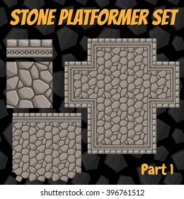 Vector stone platformer tiles set for games