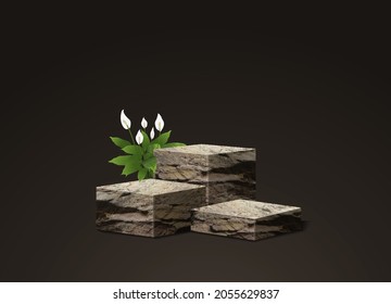 Vector stone podium for product presentation display design, Podium cosmetic and fashion ideas concept