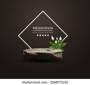 Vector stone podium for product presentation display design, Podium cosmetic and fashion ideas concept