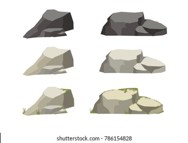 vector stone set. rocks collection,moss and cracks