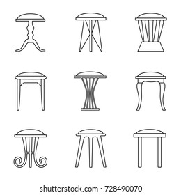 Vector stool in outline style. Linear icons of chairs.