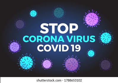 Virus Vector Stop Corona, Ilustración de Covid 19 con Neon, Macrocélulas de virus. Diseño útil para camisetas, pancarta, afiche, fondo. 