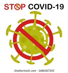 Vektorillustration der Covid-19-Stoppschilder, Symbol für Stopp-Coronavirus-Symbol, Bakterien innerhalb des Kreises Illustration einzeln auf weißem Hintergrund.