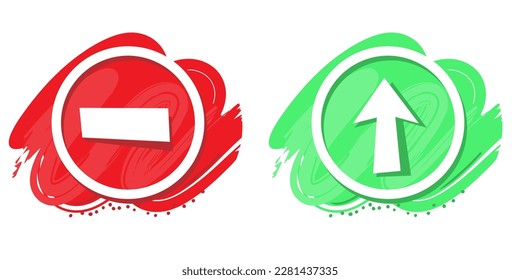 Vector Stop and Go, Yes and No, True and false, accept and reject symbols  for evaluation on  red and green background