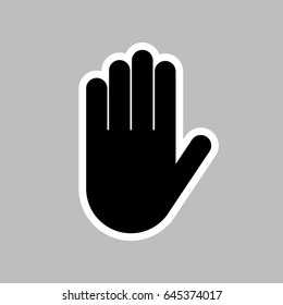 Vector stop hand gesture on grey background with outline. High five.