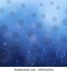 Vector Stop Pandemia Icono del Coronavirus Novedoso en fondo azul borroso. COVID-19.
