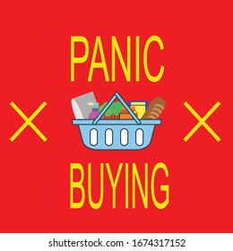 Vector Stop Panic Buying Sign Icon With Color. Stop Panic Buying Of Groceries, Foods And Basic Needs Because Of Disaster, Emergency And Disease.