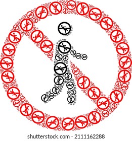 Vector stop pedestrian icon collage. Stop pedestrian collage is designed of repeating self stop pedestrian elements. Recursion composition for stop pedestrian icon.