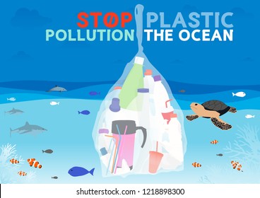 Vector Stop Plastic Pollution Ocean Abstract Stock Vector (Royalty Free ...