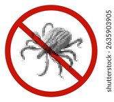 Vector stop sign with tick symbolizing health risk, bite warning and public awareness of insect borne diseases.