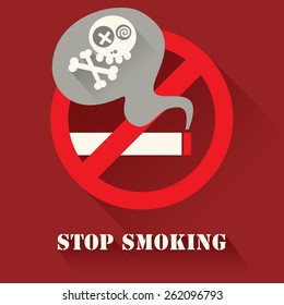 Vector of stop smoking sign with skull smoke