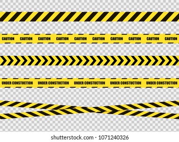 Vector Stop Tapes Set, Dangerous Zone Sign, Bright Yellow and Black Cross Lines.