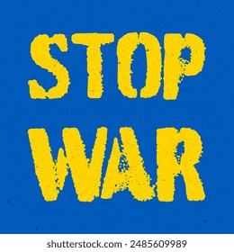 Vektorgrafik stoppt Krieg in der Ukraine mit einem isolierten Hintergrund vor dem Hintergrund der ukrainischen Flagge. Poster in der Support der Ukraine.