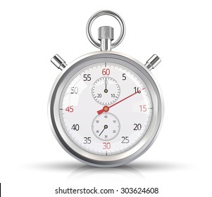 Vector Stopwatch. Classic stopwatch Vector EPS 10. Glass reflections, ground shadow and refection. - Shutterstock ID 303624608