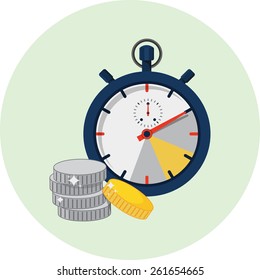 Vector Stopwatch and Coins Flat Illustration