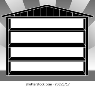 vector - Storage Shed with Empty Shelves. Black and white silhouette. EPS8 compatible.