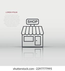 Vector store market icon in flat style. Shop building sign illustration pictogram. Mall business concept.