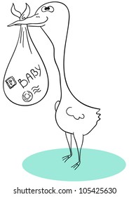 Vector stork with baby is isolated on a white background