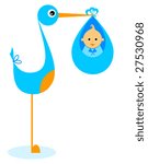 Vector stork with little boy.